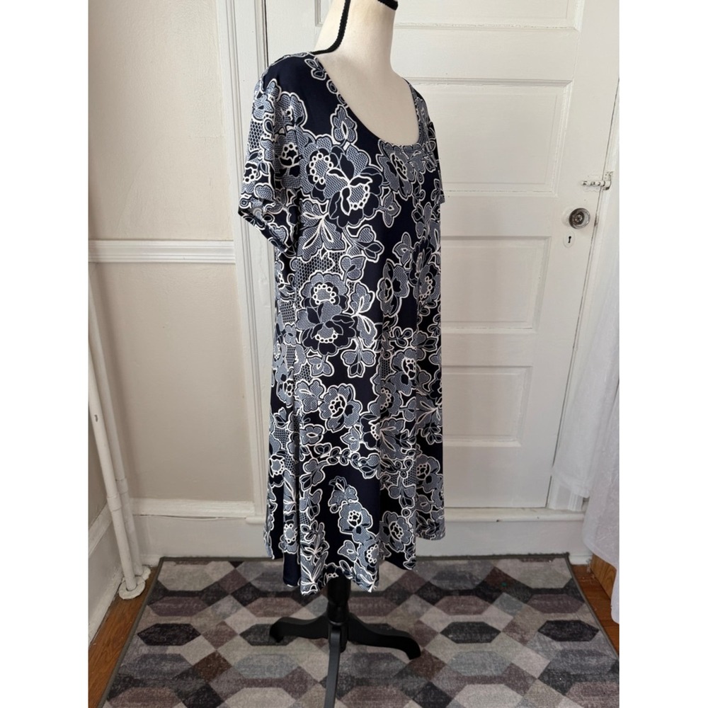 Kaktus Navy Blue &‎ White Floral Short Sleeve Mini Dress Boho Vacation Summer M - Picture 10 of 16